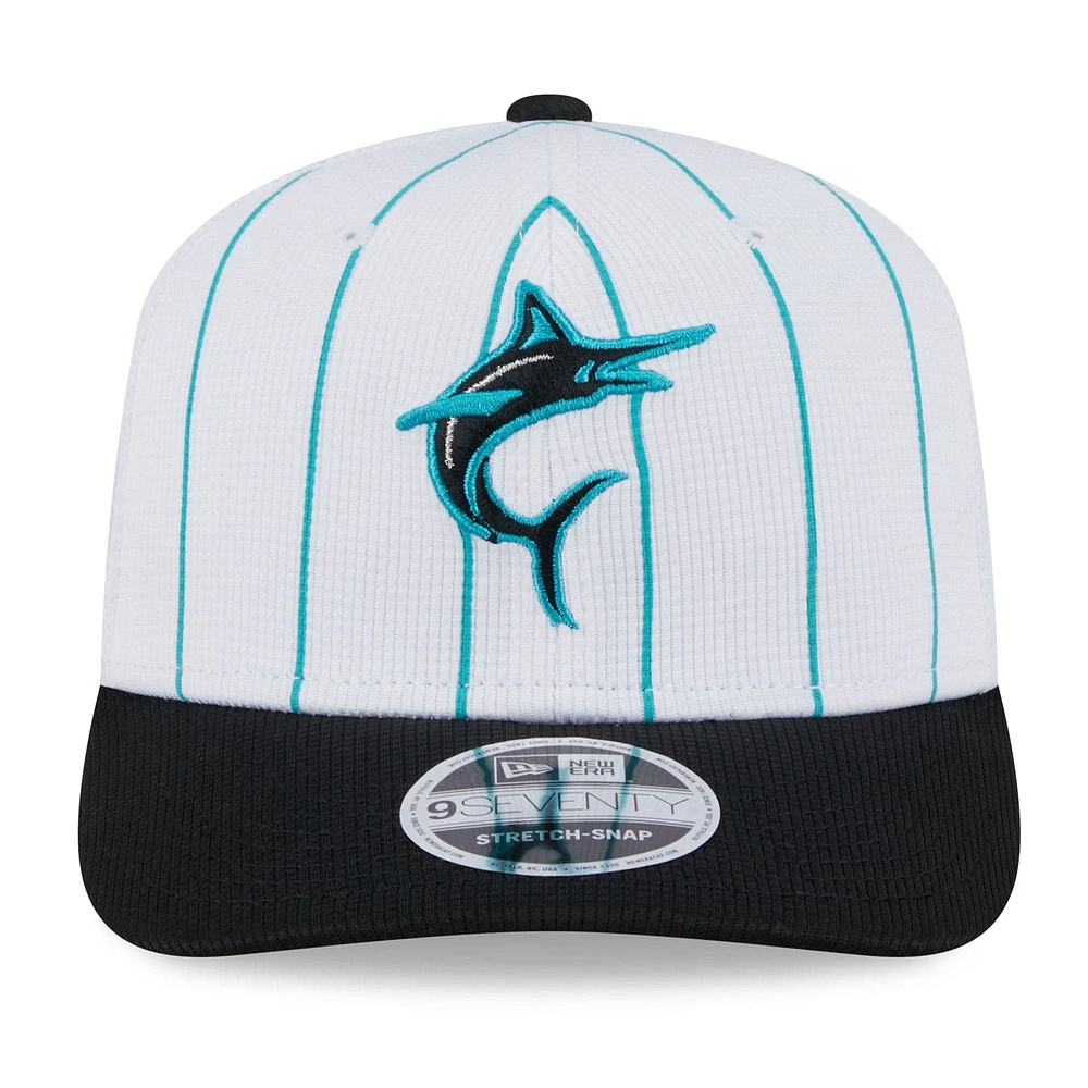 Men's New Era  White/Black Miami Marlins 2025 Batting Practice 9SEVENTY Stretch-Snap Trucker Hat