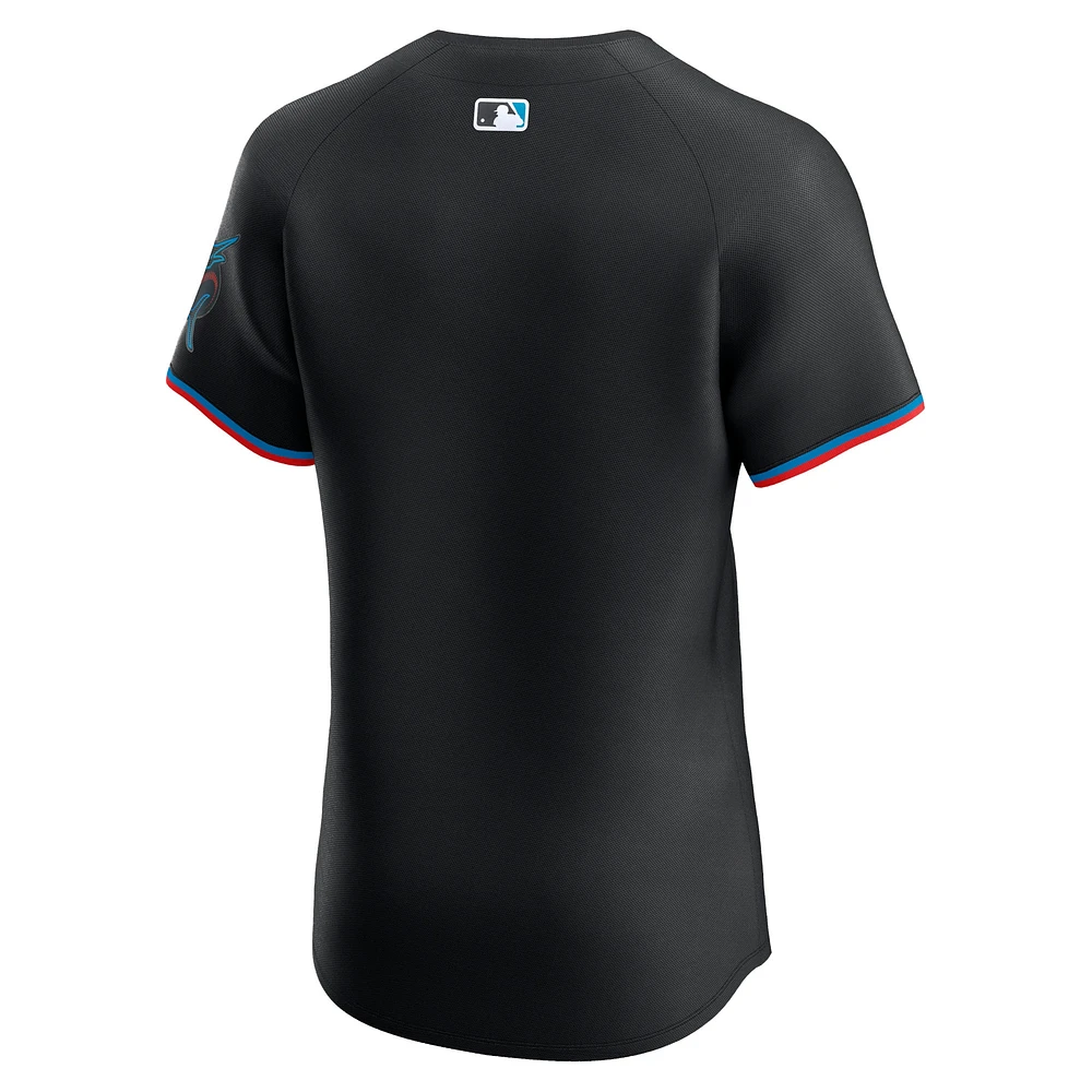 Men's Nike  Black Miami Marlins Alternate Vapor Premier Elite Patch Jersey