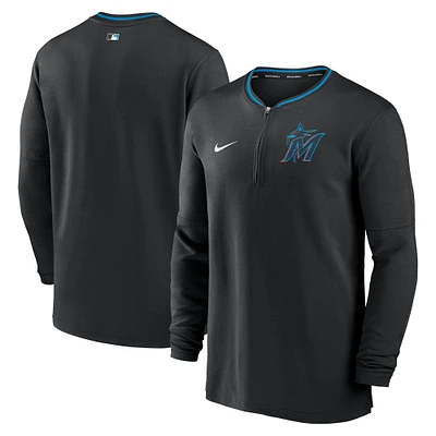 Haut Nike noir à demi-zip Performance des Miami Marlins Authentic Collection pour homme