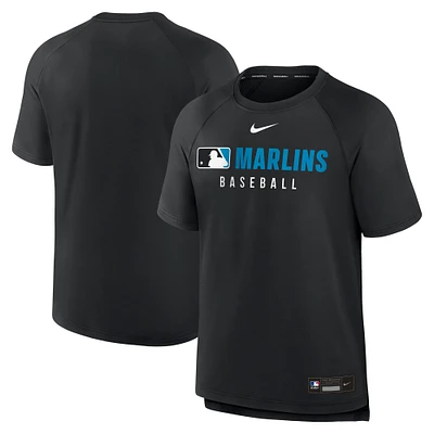 Men's Nike Black Miami Marlins Authentic Collection Pregame Raglan Performance T-Shirt