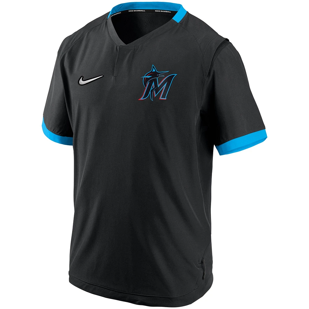 Men's Nike Black Miami Marlins Authentic Collection Short Sleeve Hot Pullover Jacket