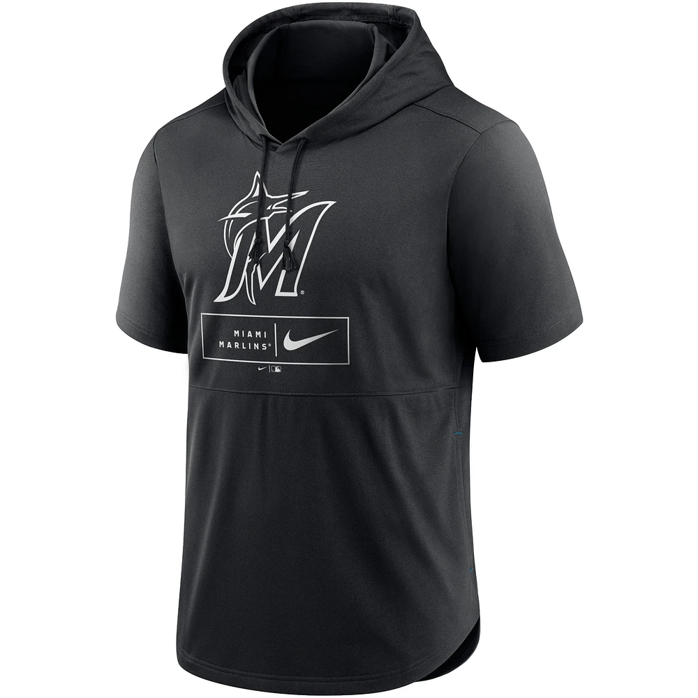 Men's Nike Black Miami Marlins Lockup Performance Short Sleeve Lightweight Hooded Top