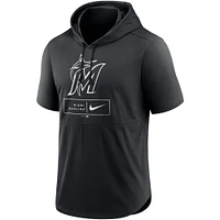 Men's Nike Black Miami Marlins Lockup Performance Short Sleeve Lightweight Hooded Top