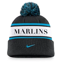 Men's Nike Black Miami Marlins Team Stripe Peak Cuffed Knit Hat with Pom