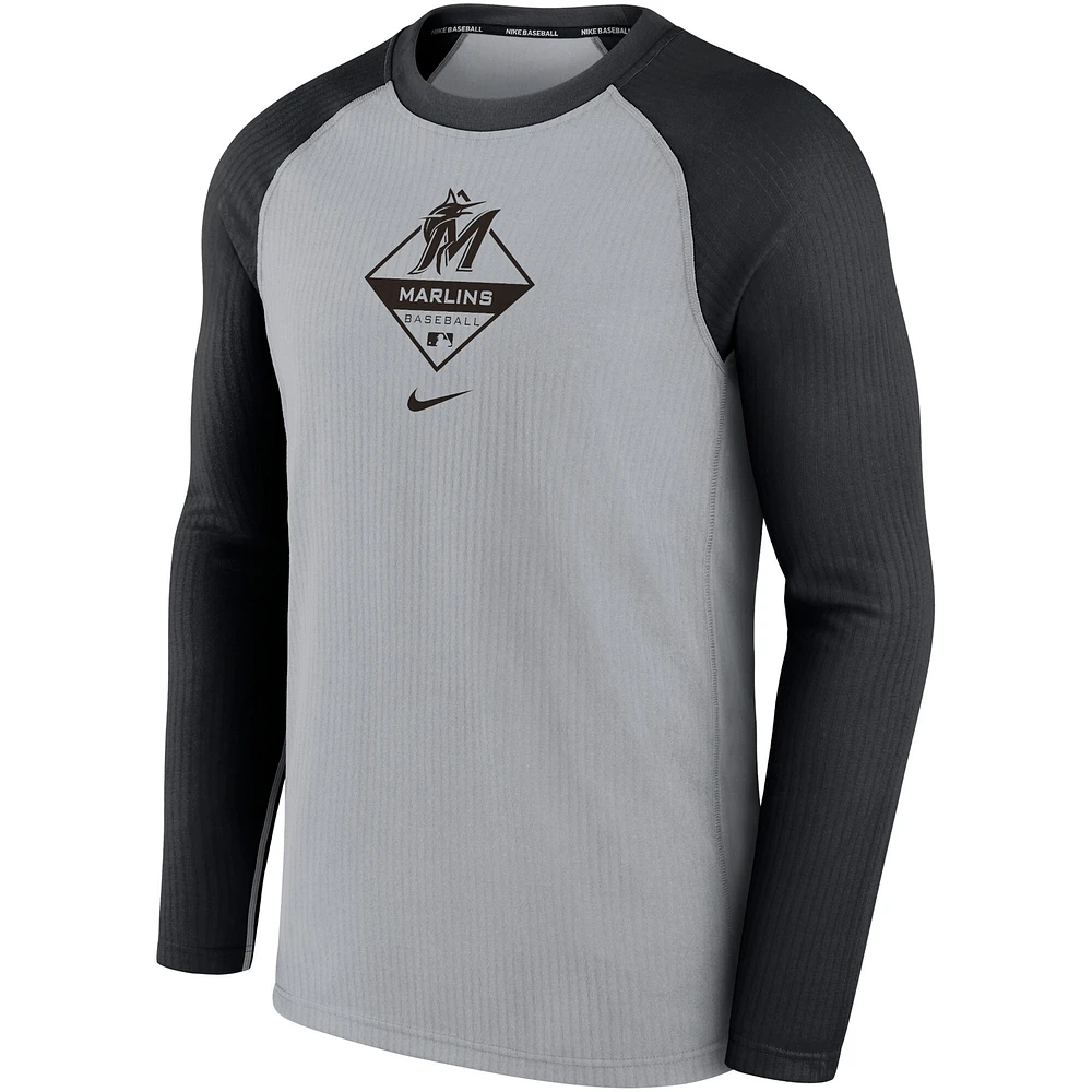 Men's Nike Gray/Black Miami Marlins Game Authentic Collection Performance Raglan Long Sleeve T-Shirt