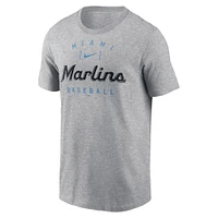 Men's Nike Heather Gray Miami Marlins Home Team Athletic Arch T-Shirt