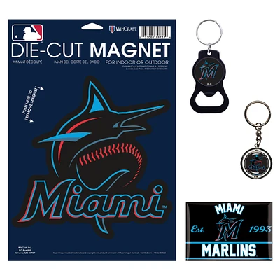 Lot de 4 porte-clés et aimants WinCraft Miami Marlins