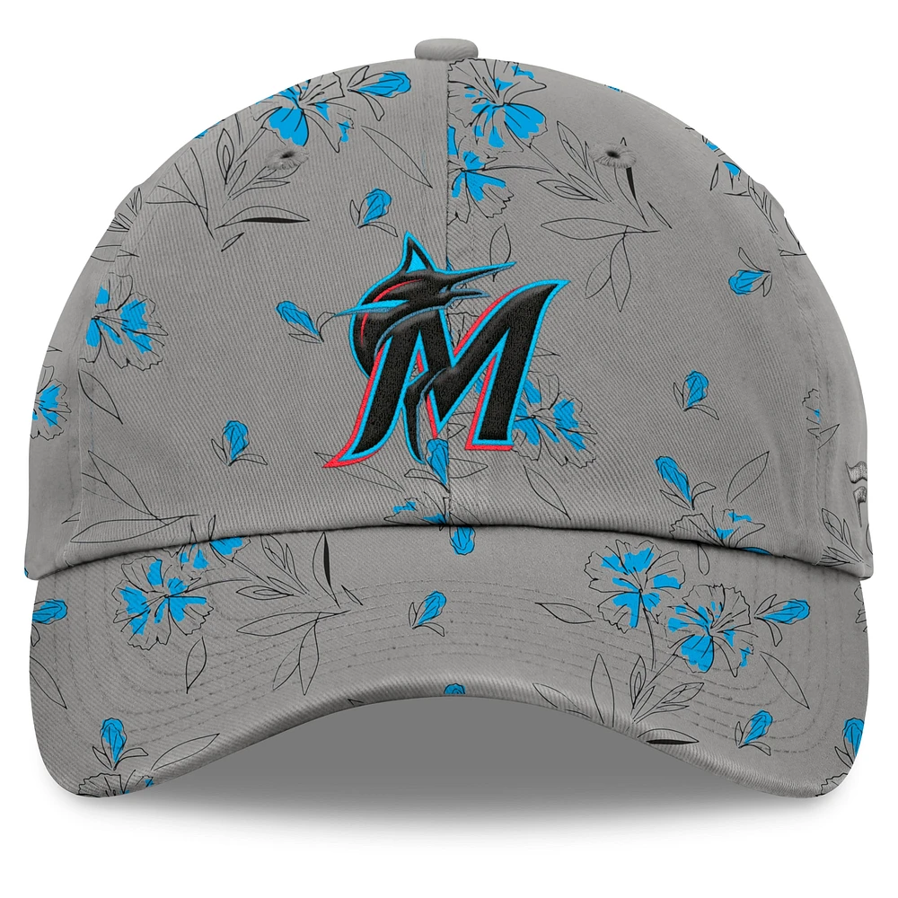 Women's Fanatics Gray Miami Marlins Fundamental Floral Adjustable Hat