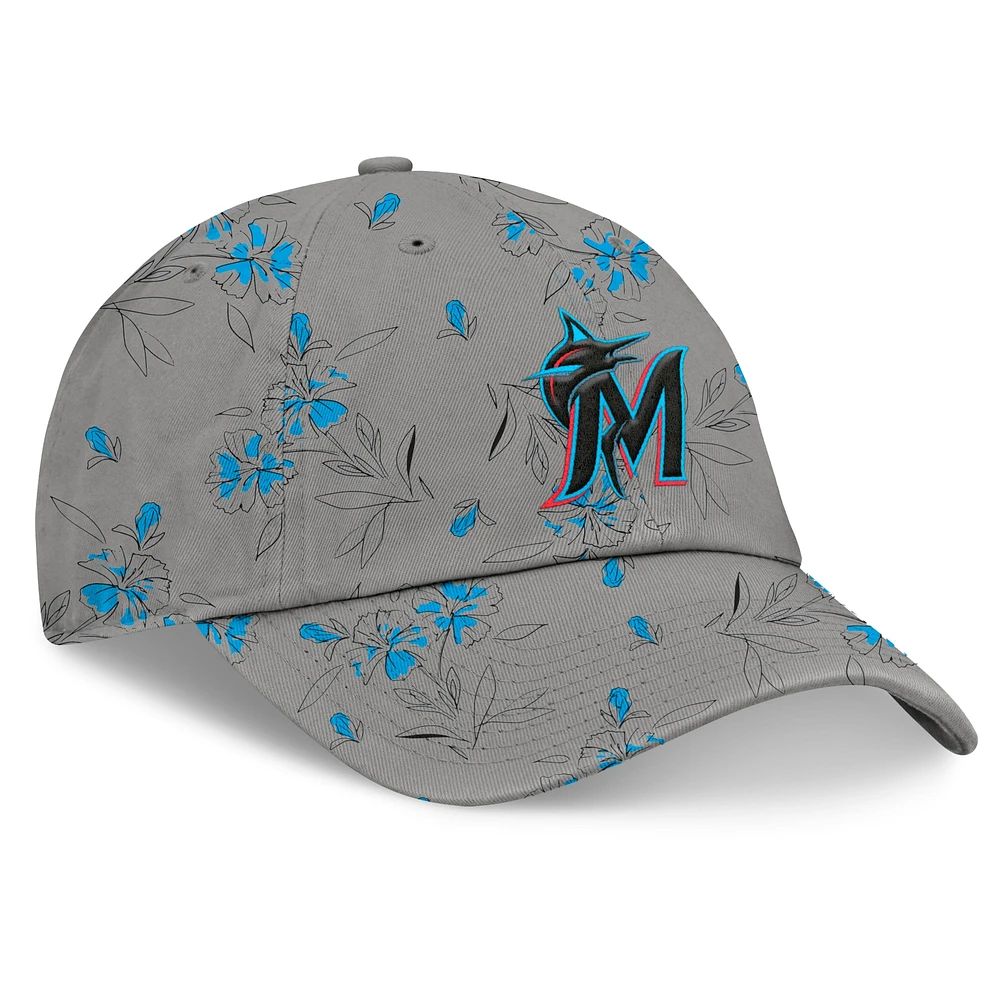 Women's Fanatics Gray Miami Marlins Fundamental Floral Adjustable Hat