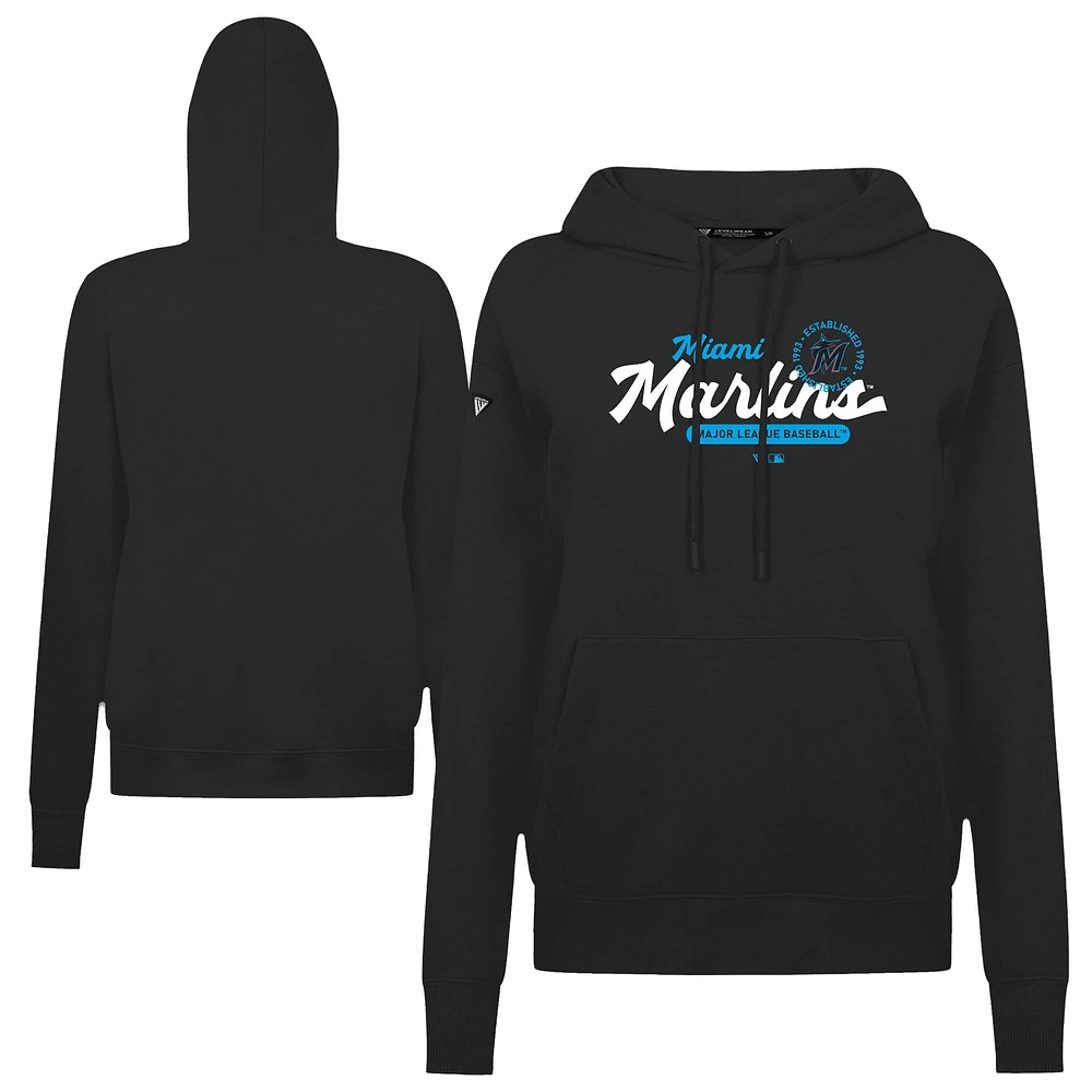 Sweat à capuche noir Levelwear pour femme, motif Accolade Adorn Monument des Marlins de Miami