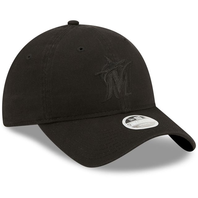 Casquette réglable New Era Miami Marlins Core Classic II 9TWENTY pour femme, noir sur noir