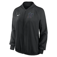 Women's Nike Black Miami Marlins Authentic Collection Team Raglan Performance Full-Zip Jacket