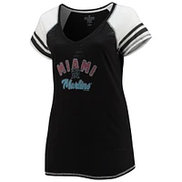Women's Soft as a Grape Black Miami Marlins Curvy Color Block Tri-Blend Raglan V-Neck T-Shirt
