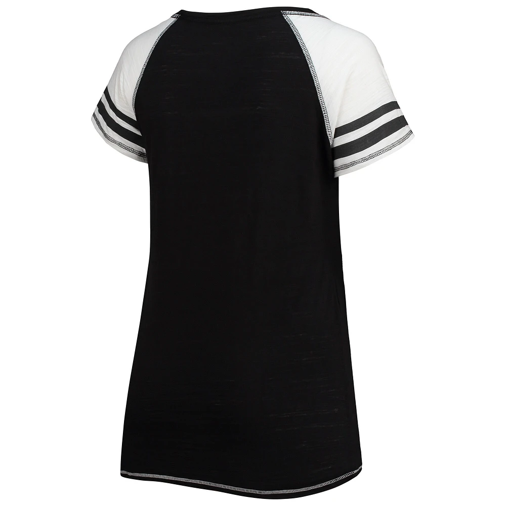 Women's Soft as a Grape Black Miami Marlins Curvy Color Block Tri-Blend Raglan V-Neck T-Shirt