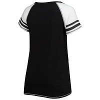Women's Soft as a Grape Black Miami Marlins Curvy Color Block Tri-Blend Raglan V-Neck T-Shirt