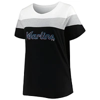 Women's White/Black Miami Marlins Plus Colorblock T-Shirt