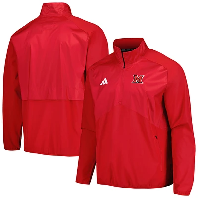 Veste adidas rouge Miami University RedHawks Sideline AEROREADY Raglan Quarter-Zip pour hommes