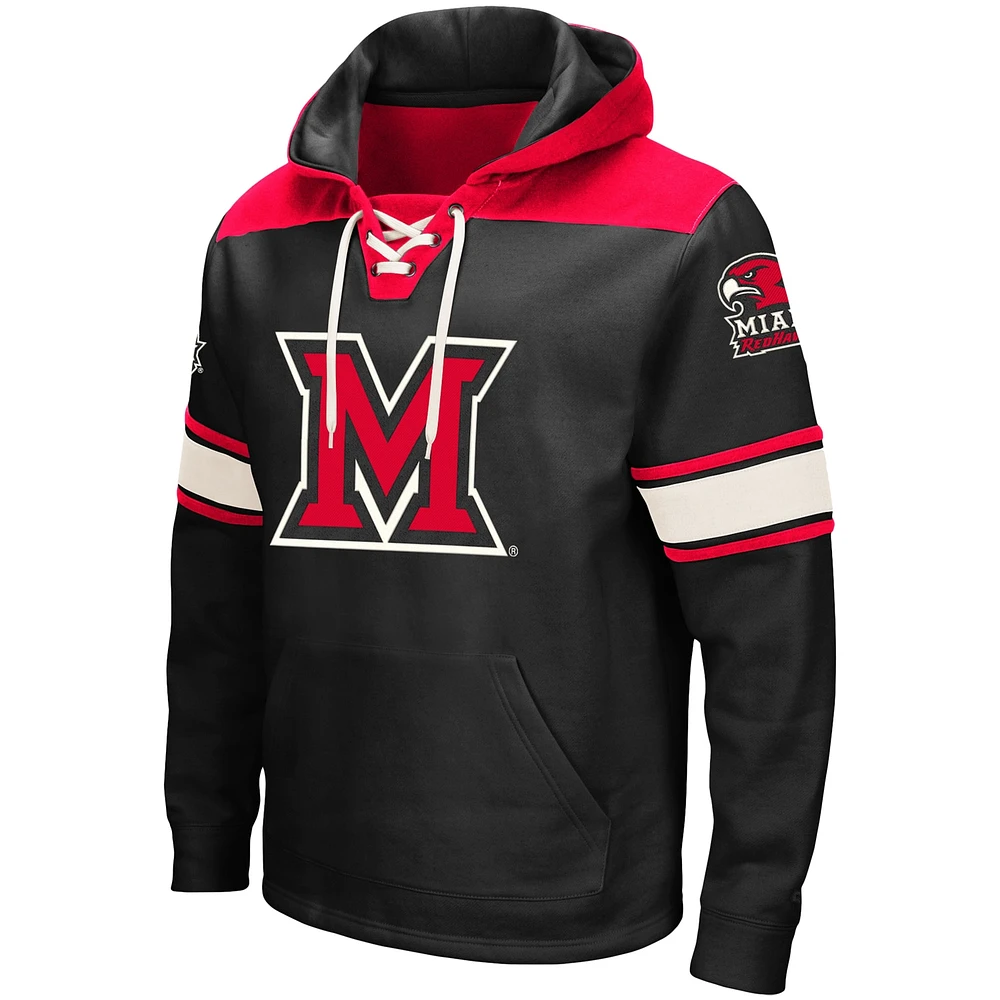 Men's Colosseum Black Miami University RedHawks 2.0 Lace-Up Pullover Hoodie