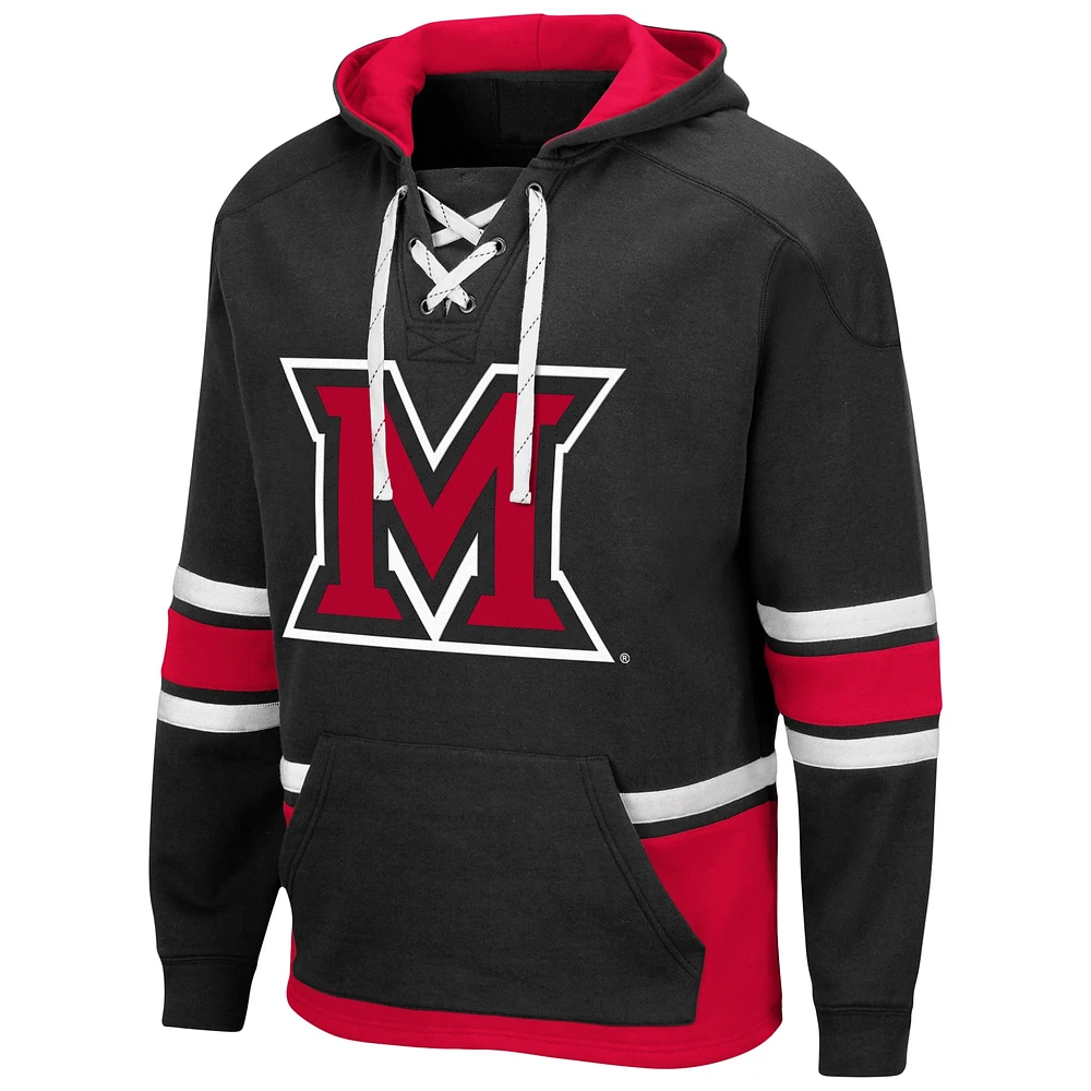 Men's Colosseum Black Miami University RedHawks Lace Up 3.0 Pullover Hoodie