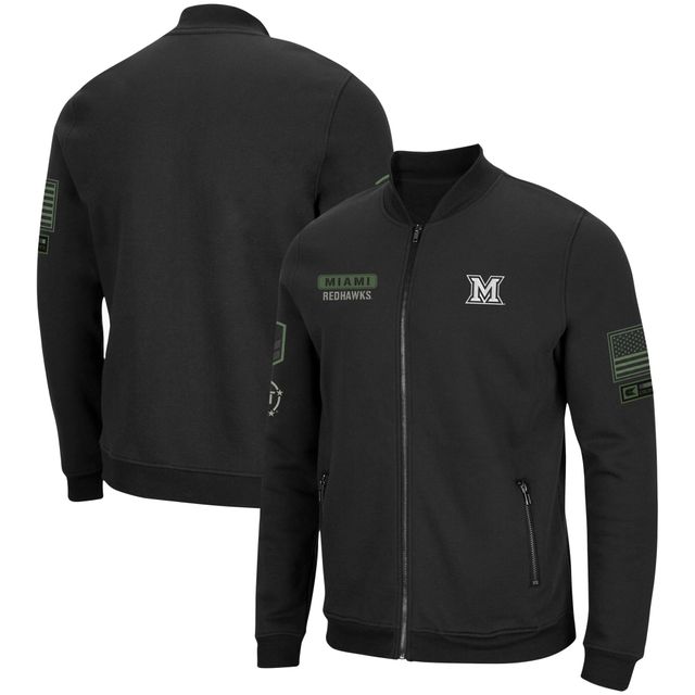 Veste entièrement zippée Colosseum Black Miami University RedHawks OHT Military Appreciation High-Speed ​​Bomber pour hommes