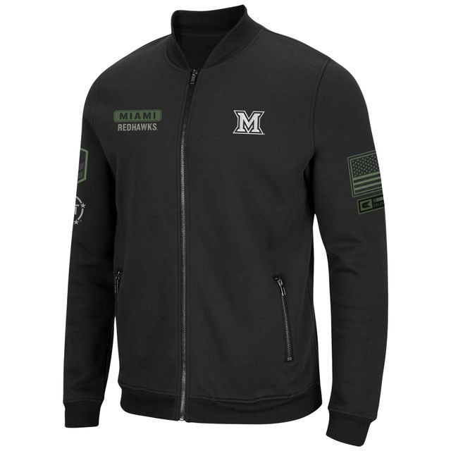Veste entièrement zippée Colosseum Black Miami University RedHawks OHT Military Appreciation High-Speed ​​Bomber pour hommes