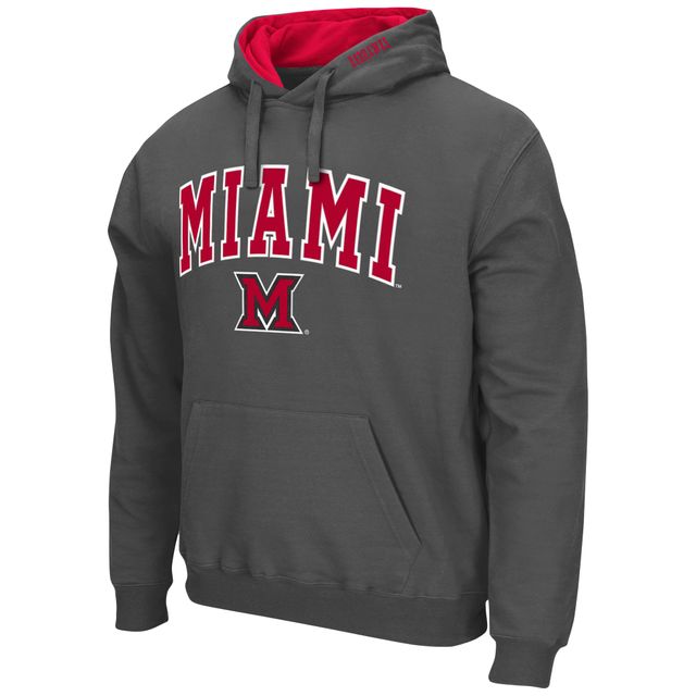 Chandail à capuchon Colosseum Charcoal Miami University RedHawks Arch et Logo pour hommes