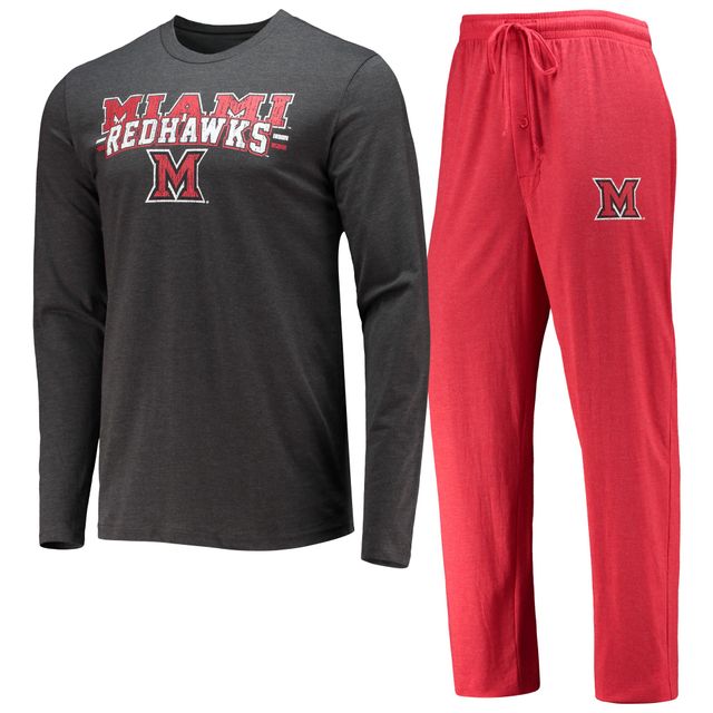 Concepts Sport Red/Heathered Charcoal Miami University RedHawks Meter T-shirt à manches longues et pantalon pour homme