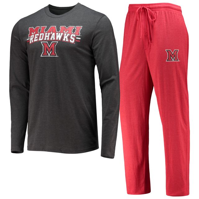 Concepts Sport Red/Heathered Charcoal Miami University RedHawks Meter T-shirt à manches longues et pantalon pour homme