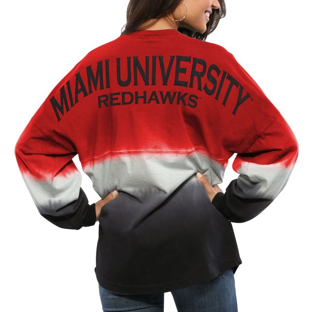 Maillot Femme Rouge Miami University RedHawks Ombre Long Sleeve Dip-Dyed Spirit Jersey
