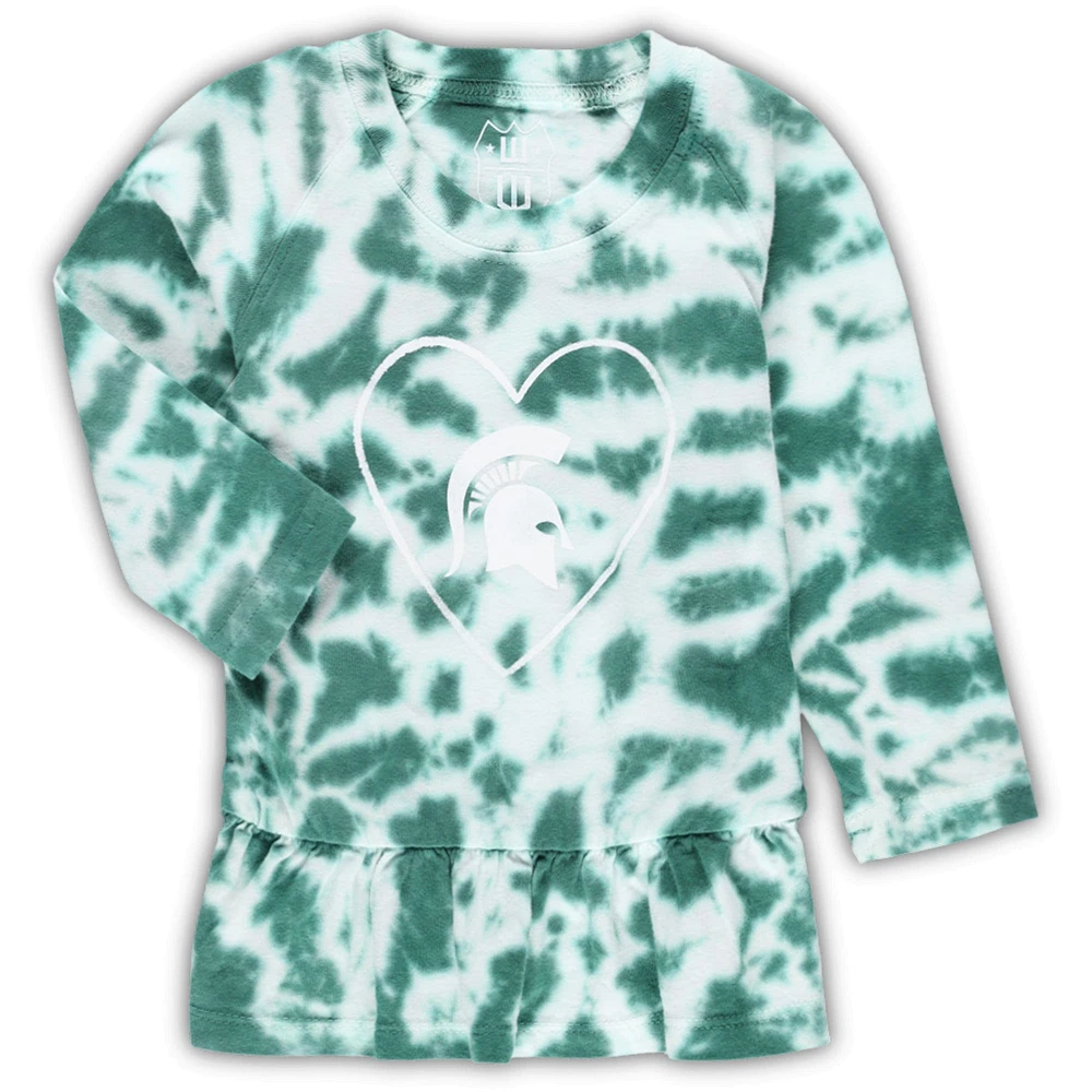 Ensemble t-shirt et leggings à manches longues raglan volants tie-dye Wes & Willy Green Michigan State Spartans pour fille