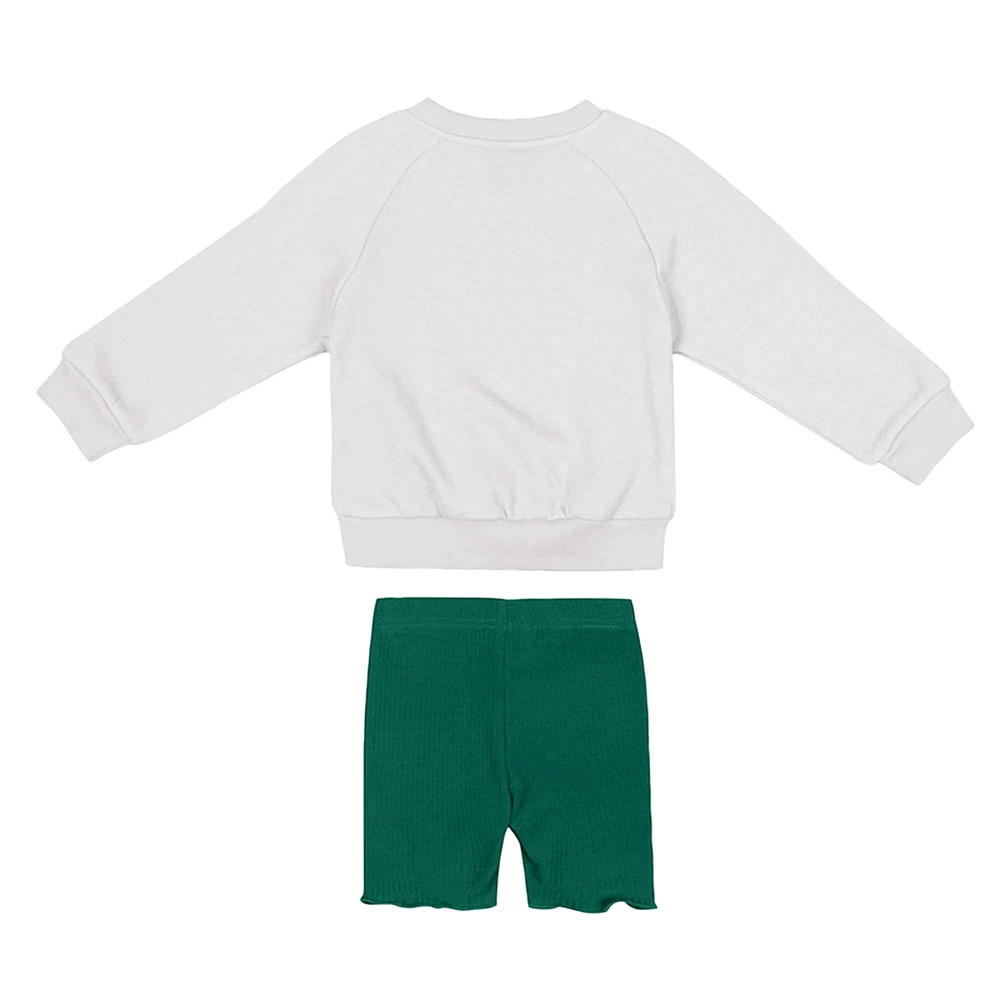 Girls Toddler Colosseum  White/Green Michigan State Spartans Beta Fleece Sweatshirt and Shorts Set