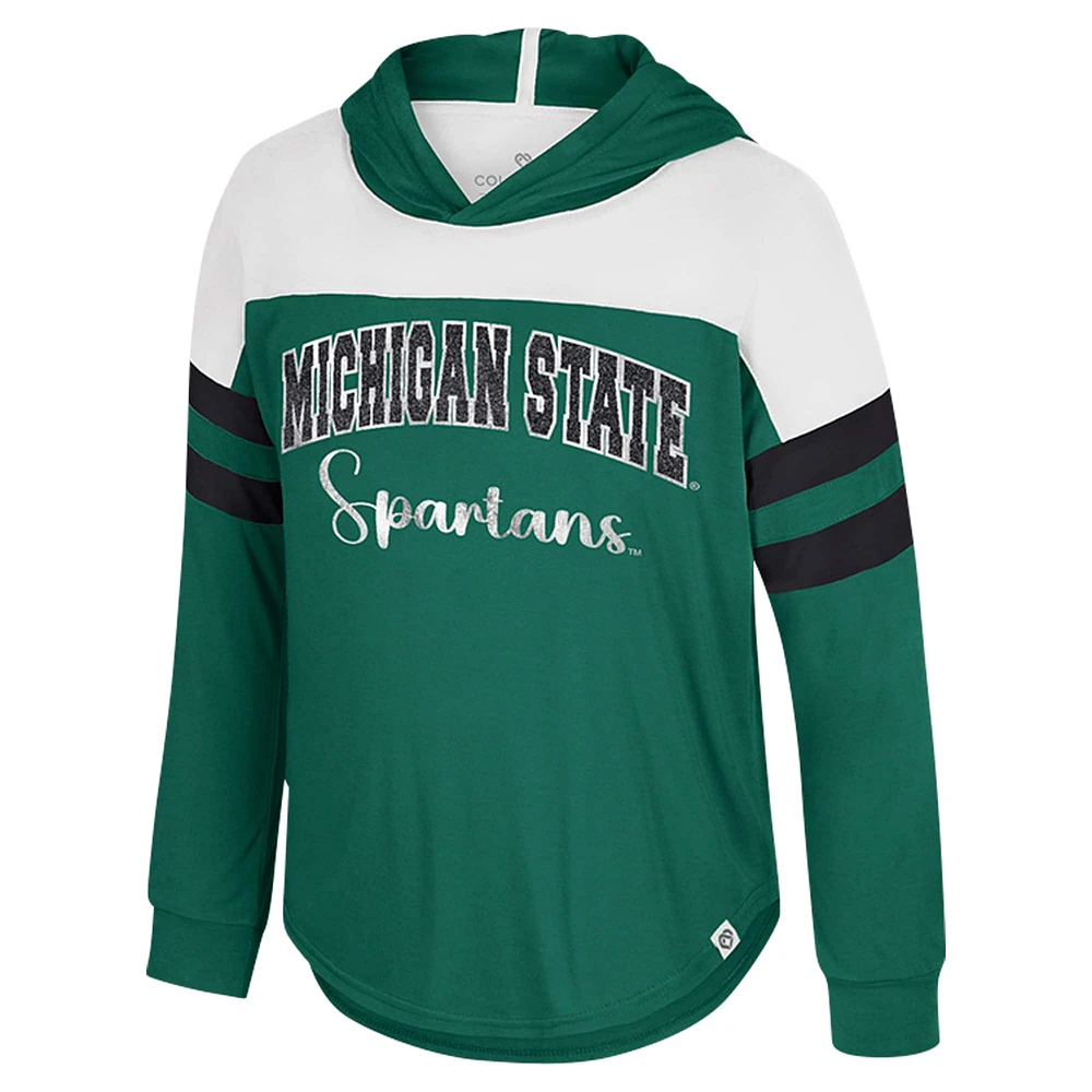 Girls Youth Colosseum Green Michigan State Spartans Reflection Hoodie Long Sleeve T-Shirt