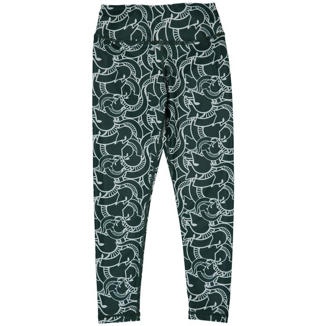 Leggings ZooZatz pour filles, vert/blanc, mascotte empilée des Spartans de l'État du Michigan
