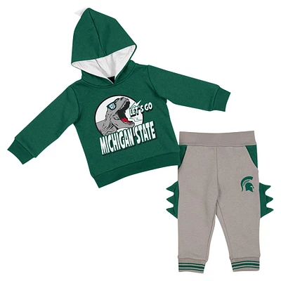 Ensemble sweat à capuche et pantalon Dino Colosseum vert/gris Michigan State Spartans pour bébé