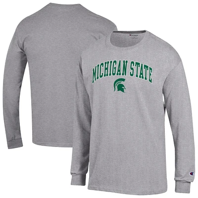 T-shirt à manches longues pour homme Champion Heather Grey Michigan State Spartans Arch Over Logo