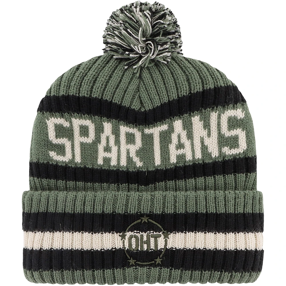 Men's '47 Green Michigan State Spartans OHT Military Appreciation Bering Cuffed Knit Hat with Pom