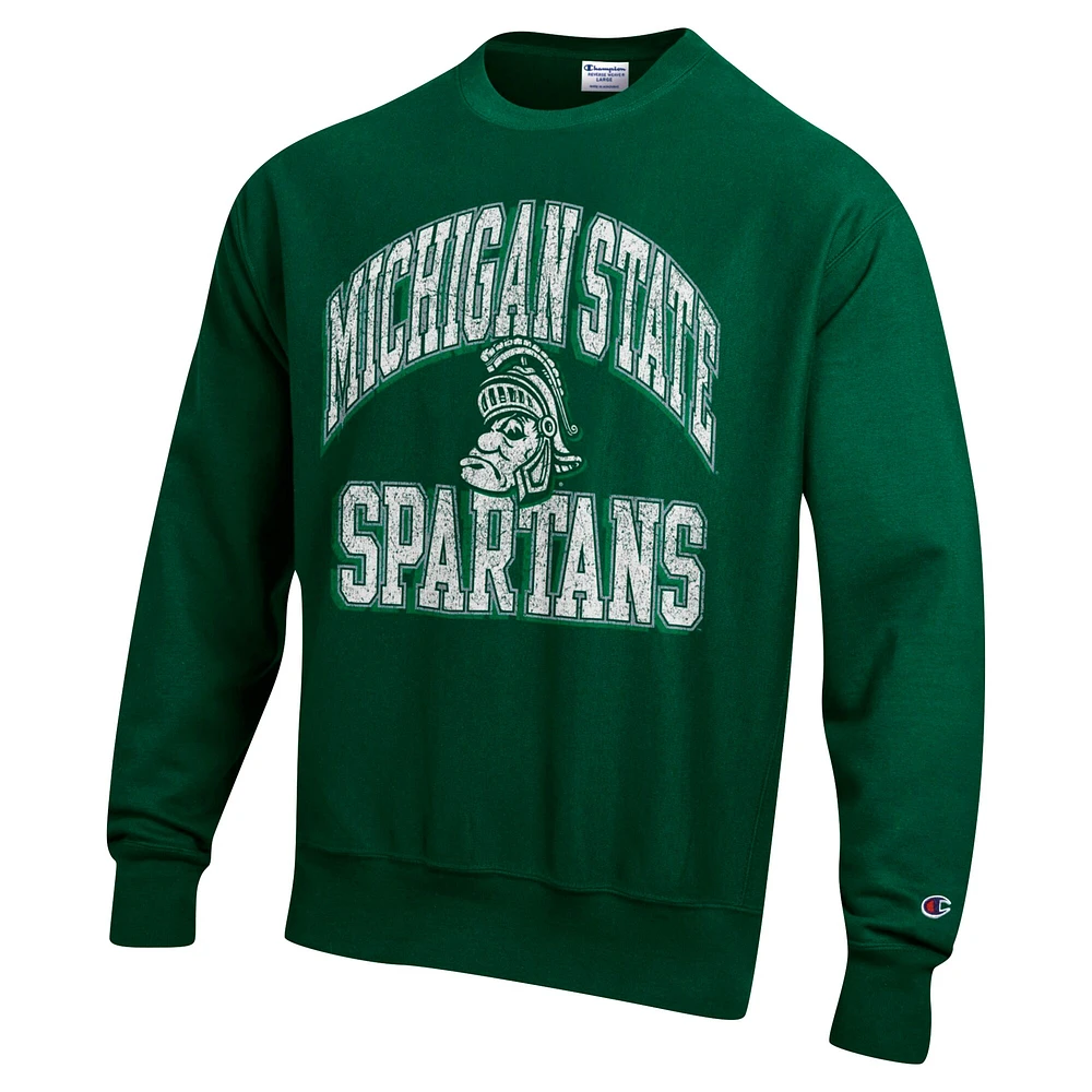 Men's Champion Green Michigan State Spartans Vault Late Night Reverse Weave Pullover Sweatshirt