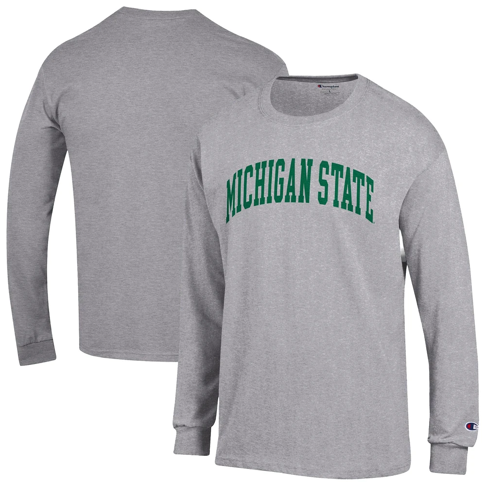 Men's Champion  Heather Gray Michigan State Spartans Basic Arch Long Sleeve T-Shirt