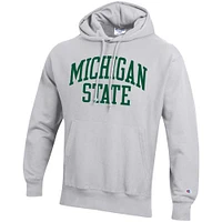 Men's Champion Heathered Gray Michigan State Spartans Team Arch Reverse Weave Pullover Hoodie