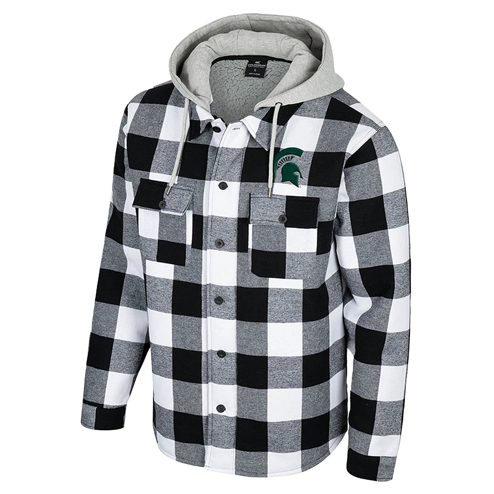 Men's Colosseum Black/White Michigan State Spartans Buffalo Plaid Full-Zip Jacket