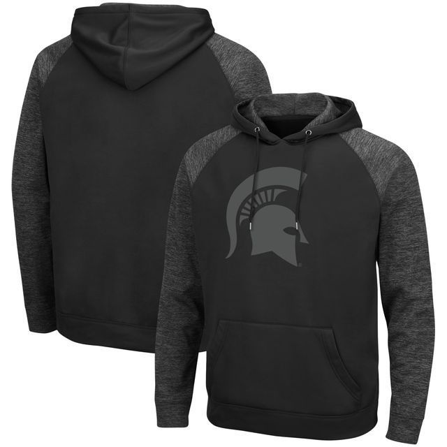 Sweat à capuche noir Colosseum Michigan State Spartans Blackout 3.0 ton sur raglan pour hommes