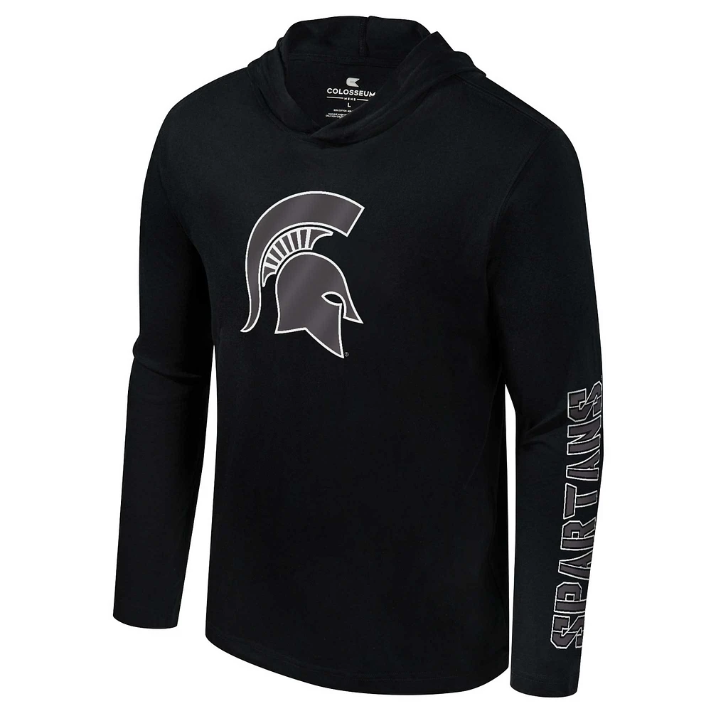 Men's Colosseum Black Michigan State Spartans Color Pop Active Blend 2-Hit Long Sleeve Hooded T-Shirt