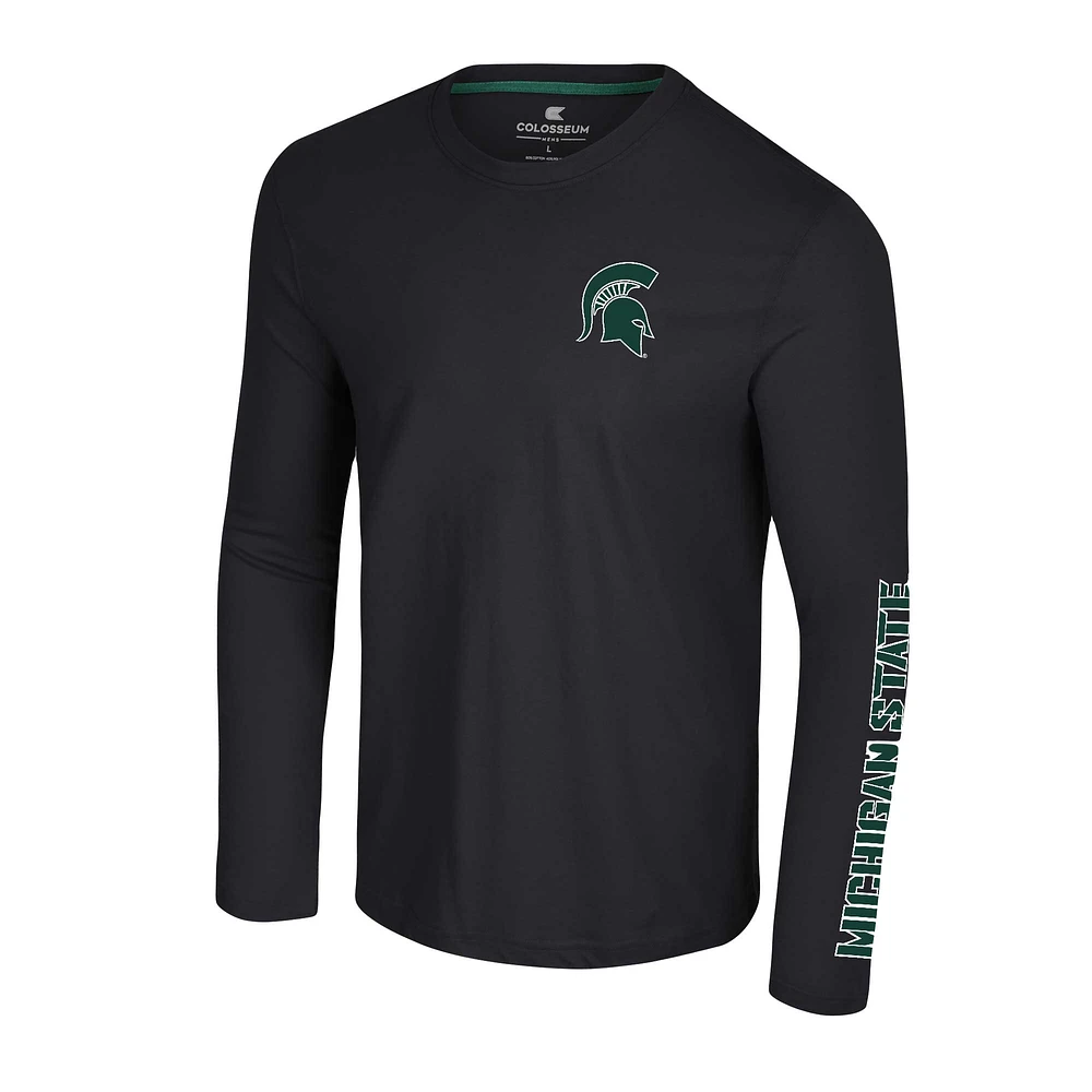Men's Colosseum Black Michigan State Spartans Logo Lockup 3-Hit Active Blend Long Sleeve T-Shirt