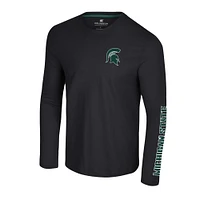 Men's Colosseum Black Michigan State Spartans Logo Lockup 3-Hit Active Blend Long Sleeve T-Shirt