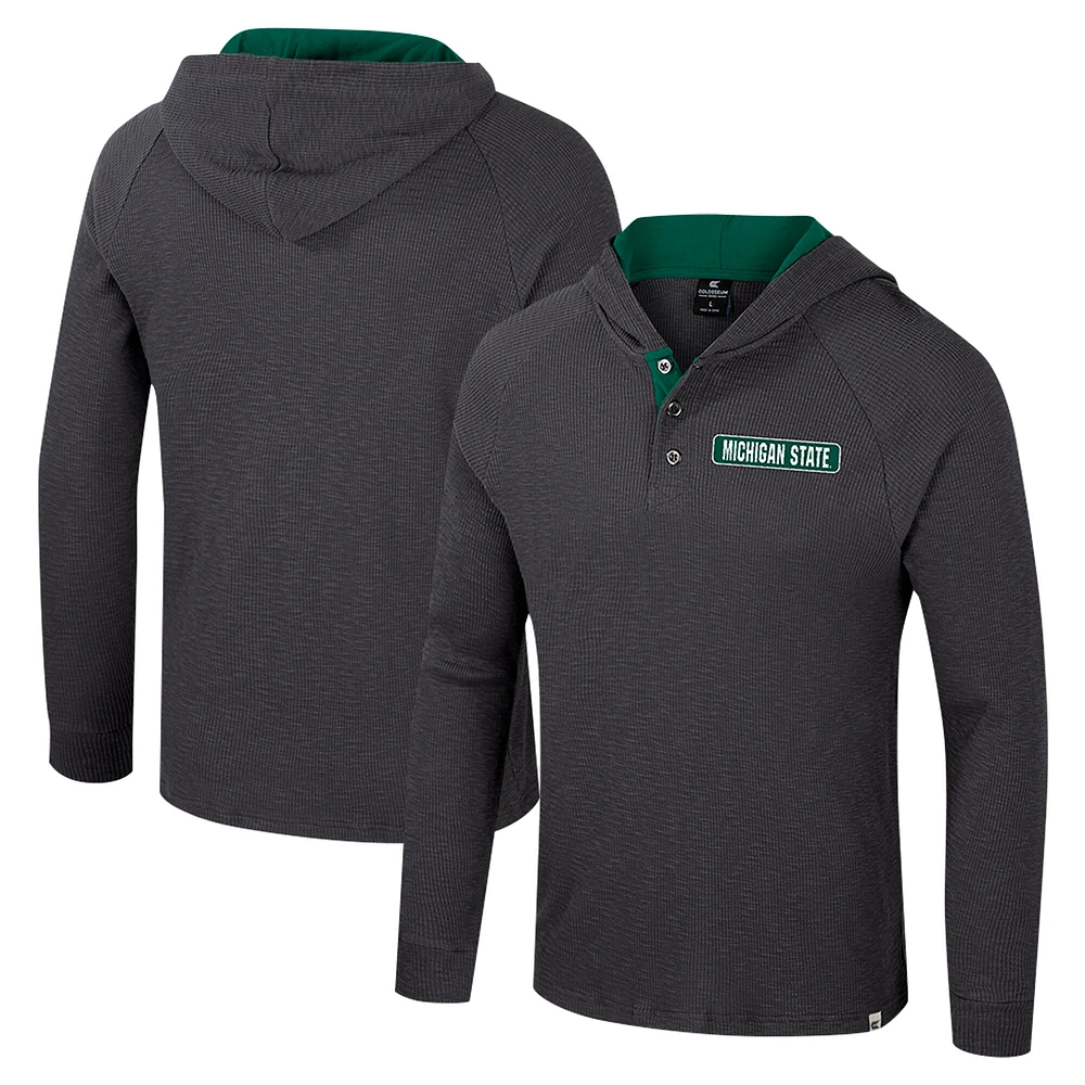 T-shirt à capuche manches longues Henley Dujour Ralgan pour homme, anthracite