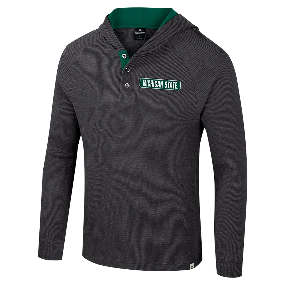 T-shirt à capuche manches longues Henley Dujour Ralgan pour homme, anthracite