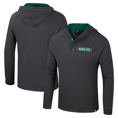 T-shirt à capuche manches longues Henley Dujour Ralgan pour homme, anthracite