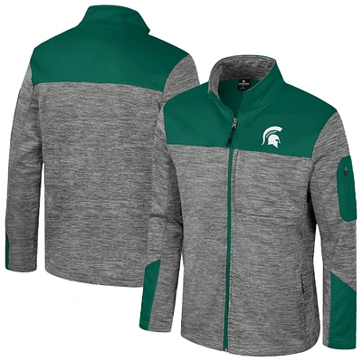 Veste zippée complète pour homme Colosseum gris/vert Michigan State Spartans Guard