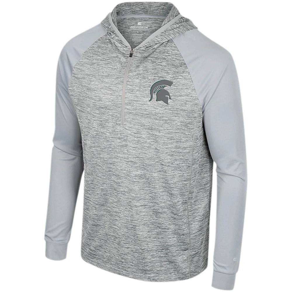 Men's Colosseum Gray Michigan State Spartans Cybernetic Raglan Quarter-Zip Hooded Top
