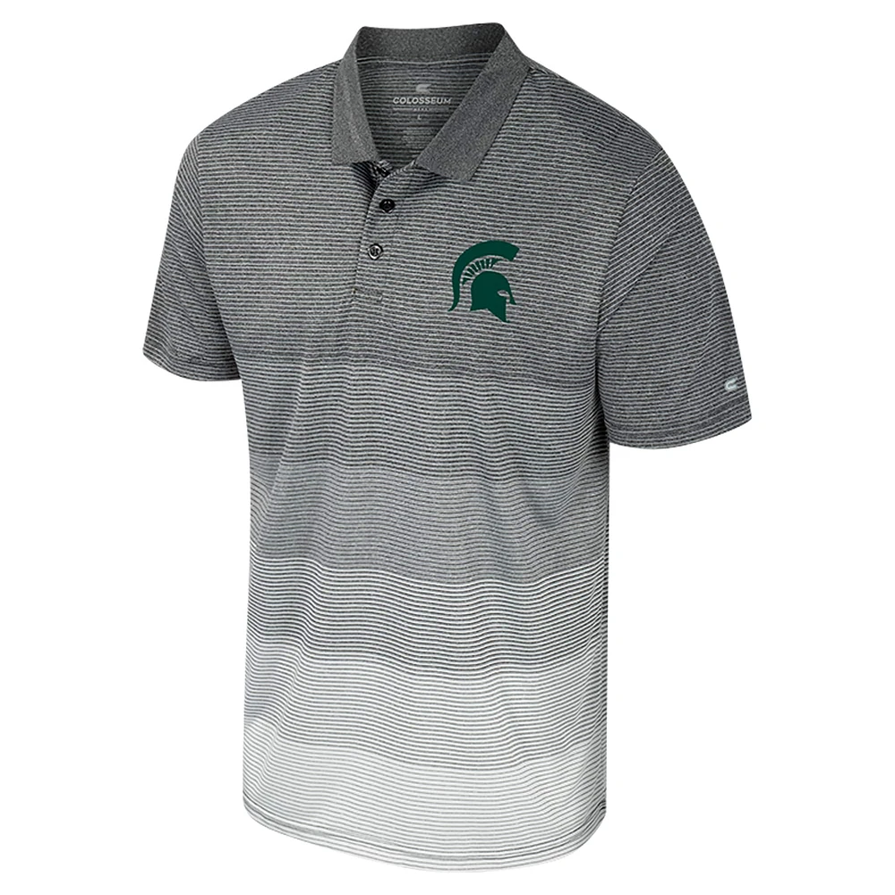 Men's Colosseum Gray Michigan State Spartans Striped Mesh Polo